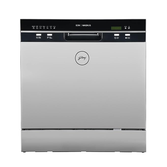 Godrej Eon Dishwasher | 8 Place Setting Counter-Top | Compact with an In-built heater (DWT EON MGNS 8C NF SKSL, Silky Silver) | Perfect for Indian kitchens and smaller families (OPEN BOX) Godrej Eon Dishwasher | 8 Place Setting Counter-Top | Compact with an In-built heater (DWT EON MGNS 8C NF SKSL, Silky Silver) | Perfect for Indian kitchens and smaller families (OPEN BOX)